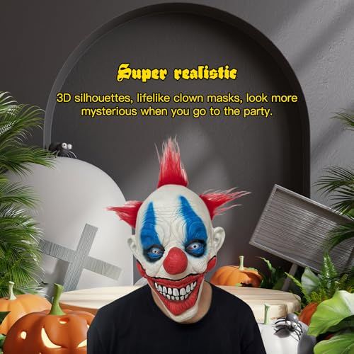 Scary Clown Mask for Halloween Costume Parties, Haunted Houses & Spooky Cosplay Events (White)