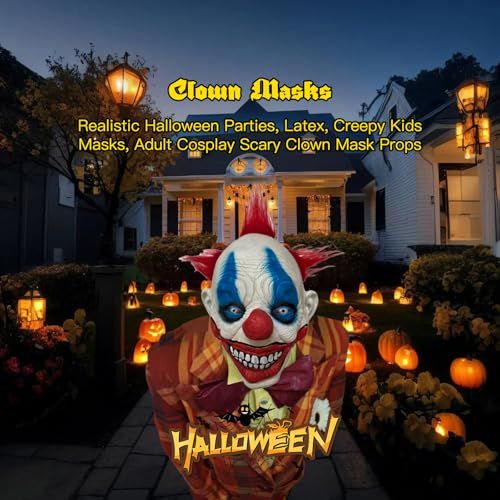 Scary Clown Mask for Halloween Costume Parties, Haunted Houses & Spooky Cosplay Events (White)