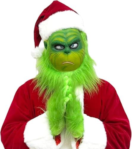 Christmas Full Head Overhead Mask Perfect For Holiday Parties, Cosplays, and Festive Events (Green)