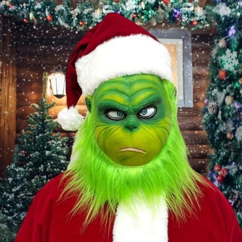 Christmas Full Head Overhead Mask Perfect For Holiday Parties, Cosplays, and Festive Events (Green)