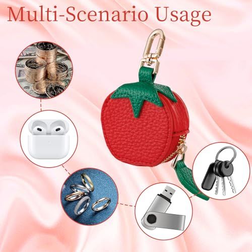 Cute Fruit Coin Pouch Keychain Charm for Backpacks, Handbags & Everyday Carry (red)
