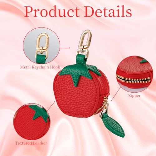 Cute Fruit Coin Pouch Keychain Charm for Backpacks, Handbags & Everyday Carry (red)