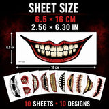 10 Horror Mouth Temporary Tattoos for Halloween Costumes, Cosplay, Spooky Makeup (Red)