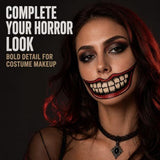 10 Horror Mouth Temporary Tattoos for Halloween Costumes, Cosplay, Spooky Makeup (Red) - 45-Degree Angle