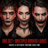 10 Horror Mouth Temporary Tattoos for Halloween Costumes, Cosplay, Spooky Makeup (Red) - Rear View