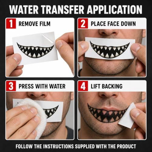 10 Horror Mouth Temporary Tattoos for Halloween Costumes, Cosplay, Spooky Makeup (Red)