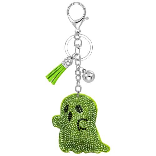 Sparkly Ghost Keychain for Backpacks, Keys, Bags & Halloween Themed Accessories (bright green)
