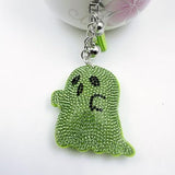Sparkly Ghost Keychain for Backpacks, Keys, Bags & Halloween Themed Accessories (bright green) - Front View