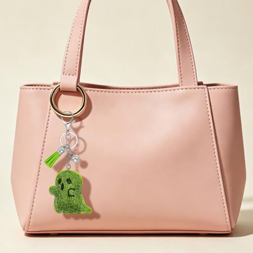 Sparkly Ghost Keychain for Backpacks, Keys, Bags & Halloween Themed Accessories (bright green)