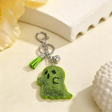 Sparkly Ghost Keychain for Backpacks, Keys, Bags & Halloween Themed Accessories (bright green) - 45-Degree Angle