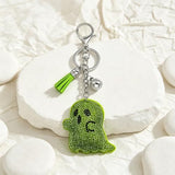 Sparkly Ghost Keychain for Backpacks, Keys, Bags & Halloween Themed Accessories (bright green) - Rear View