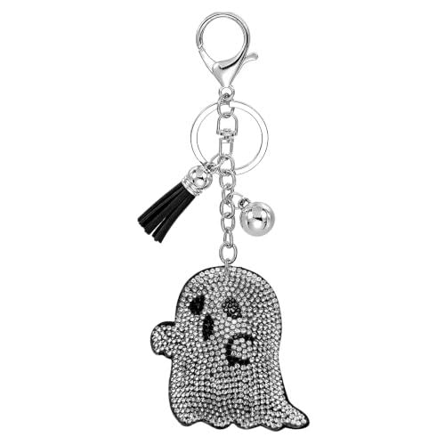 Sparkly Ghost Keychain for Keys, Bags, Car Decor, Halloween & Daily Use (Silver)
