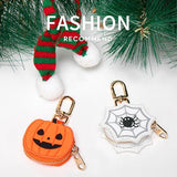Cute Halloween Pumpkin & Spider Web Keychain Pouches For Bags & Backpacks (Orange)