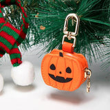 Cute Halloween Pumpkin & Spider Web Keychain Pouches For Bags & Backpacks (Orange) - Side View