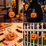 Cute Halloween Pumpkin & Spider Web Keychain Pouches For Bags & Backpacks (Orange) - Top-Down View
