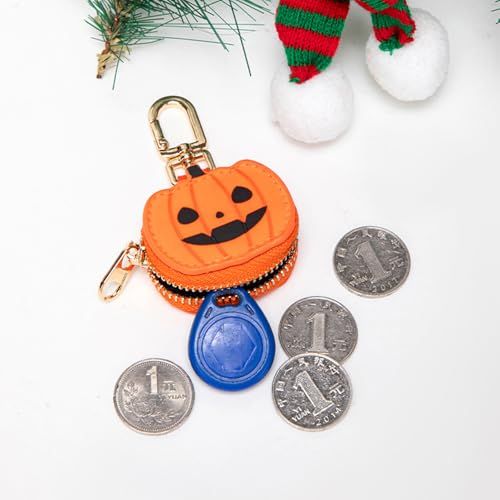 Cute Halloween Pumpkin & Spider Web Keychain Pouches For Bags & Backpacks (Orange)