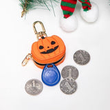 Cute Halloween Pumpkin & Spider Web Keychain Pouches For Bags & Backpacks (Orange) - 45-Degree Angle