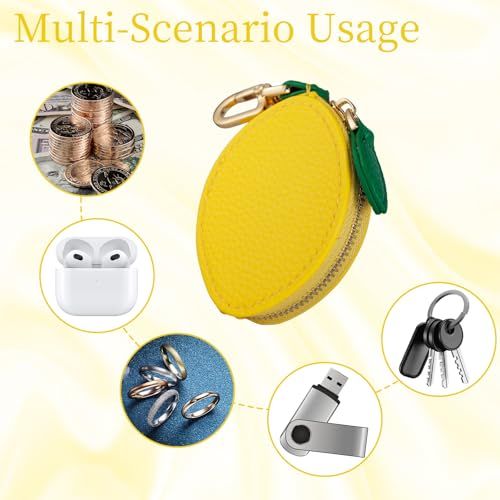 Cute Lemon Shaped Coin Pouch Keychain, Charm for Purses, Bags and Backpacks (Yellow)