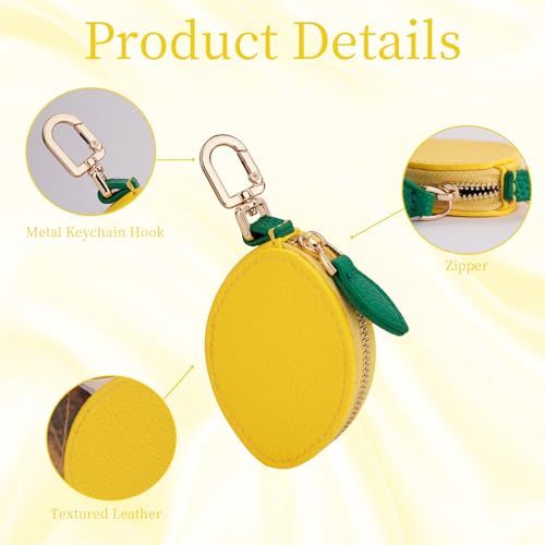 Cute Lemon Shaped Coin Pouch Keychain, Charm for Purses, Bags and Backpacks (Yellow)