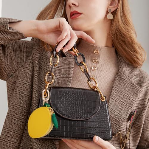 Cute Lemon Shaped Coin Pouch Keychain, Charm for Purses, Bags and Backpacks (Yellow)