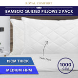 Royal Comfort Luxury Bamboo Blend Quilted Pillow Twin Pack Extra Fill Support - Front View