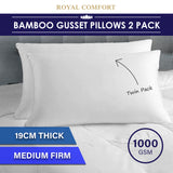Royal Comfort Luxury Bamboo Blend Gusset Pillow Twin Pack 4cm Gusset Support - Front View