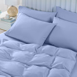 Royal Comfort 2000TC 6 Piece Bamboo Sheet & Quilt Cover Set Cooling Breathable - Queen - Light Blue - Top-Down View