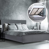 Milano Luxury Gas Lift Bed Frame Base And Headboard With Storage - Double - Grey - Front View
