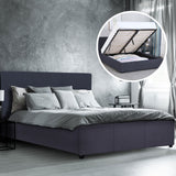 Milano Luxury Gas Lift Bed Frame Base And Headboard With Storage - King - Charcoal - Front View