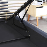 Milano Luxury Gas Lift Bed Frame Base And Headboard With Storage - King - Charcoal - Low Angle