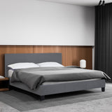 Milano Sienna Luxury Bed Frame Base And Headboard Solid Wood Padded Linen Fabric - King - Grey - Front View
