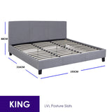 Milano Sienna Luxury Bed Frame Base And Headboard Solid Wood Padded Linen Fabric - King - Grey - 45-Degree Angle