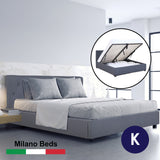 Milano Capri Luxury Gas Lift Bed Frame Base And Headboard With Storage - King - Grey - Front View