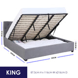 Milano Capri Luxury Gas Lift Bed Frame Base And Headboard With Storage - King - Grey - 45-Degree Angle