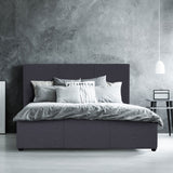 Milano Luxury Gas Lift Bed Frame Base And Headboard With Storage - King Single - Charcoal - Side View