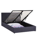 Milano Luxury Gas Lift Bed Frame Base And Headboard With Storage - King Single - Charcoal