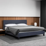 Milano Sienna Luxury Bed Frame Base And Headboard Solid Wood Padded Linen Fabric - King Single - Charcoal - Front View