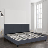 Milano Sienna Luxury Bed Frame Base And Headboard Solid Wood Padded Linen Fabric - King Single - Charcoal - Side View