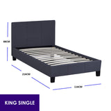 Milano Sienna Luxury Bed Frame Base And Headboard Solid Wood Padded Linen Fabric - King Single - Charcoal - 45-Degree Angle
