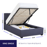 Milano Capri Luxury Gas Lift Bed Frame Base And Headboard With Storage - King Single - Charcoal - 45-Degree Angle