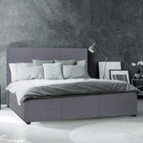 Milano Luxury Gas Lift Bed Frame Base And Headboard With Storage - Queen - Grey - Side View