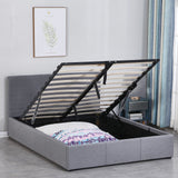 Milano Luxury Gas Lift Bed Frame Base And Headboard With Storage - Queen - Grey - Rear View