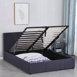 Milano Luxury Gas Lift Bed Frame Base And Headboard With Storage - Single - Charcoal - Close-Up Angle