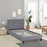 Milano Sienna Luxury Bed Frame Base And Headboard Solid Wood Padded Linen Fabric - Single - Grey - Front View