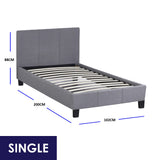 Milano Sienna Luxury Bed Frame Base And Headboard Solid Wood Padded Linen Fabric - Single - Grey - Top-Down View