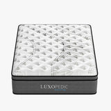 Luxopedic Pocket Spring Mattress 5 Zone 32CM Euro Top Memory Foam Medium Firm - Double - White  Grey - Rear View