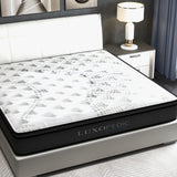 Luxopedic Pocket Spring Mattress 5 Zone 32CM Euro Top Memory Foam Medium Firm - Queen - White  Grey - Extra Image