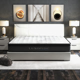Luxopedic Pocket Spring Mattress 5 Zone 32CM Euro Top Memory Foam Medium Firm - Queen - White  Grey - Front View