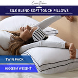 Casa Decor Silk Blend Pillow Hypoallergenic Gusset Cotton Cover Twin Pack - Front View
