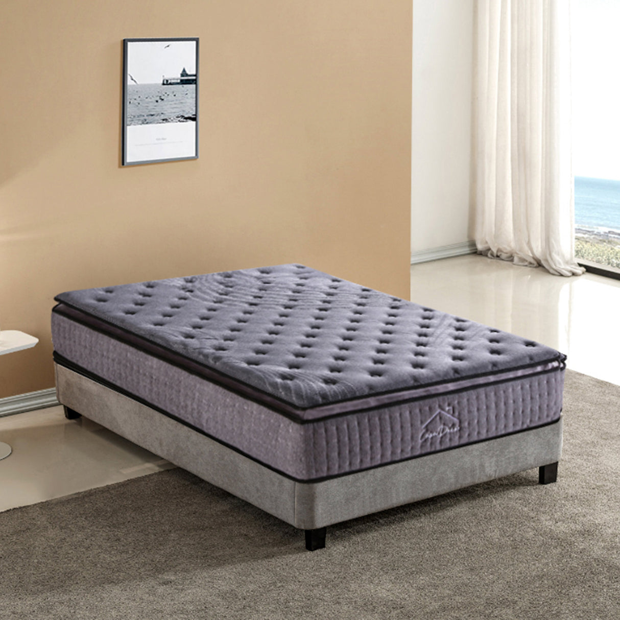 Casa Decor Bamboo Charcoal Mattress Pocket Spring Pillowtop 5 Zone 32cm Depth - Double - Charcoal